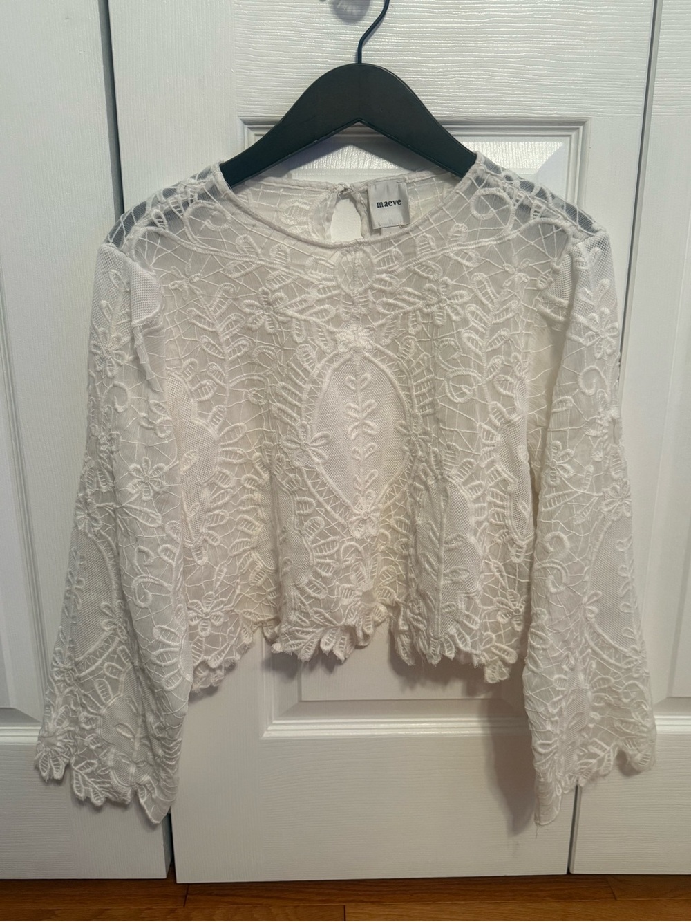 Anthropologie Maeve Sheer Eyelet Long-Sleeve Top in White - Picture 2 of 4